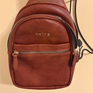 Prite Sling Bag, Brown Crossbody Bag with Patterned Strap
